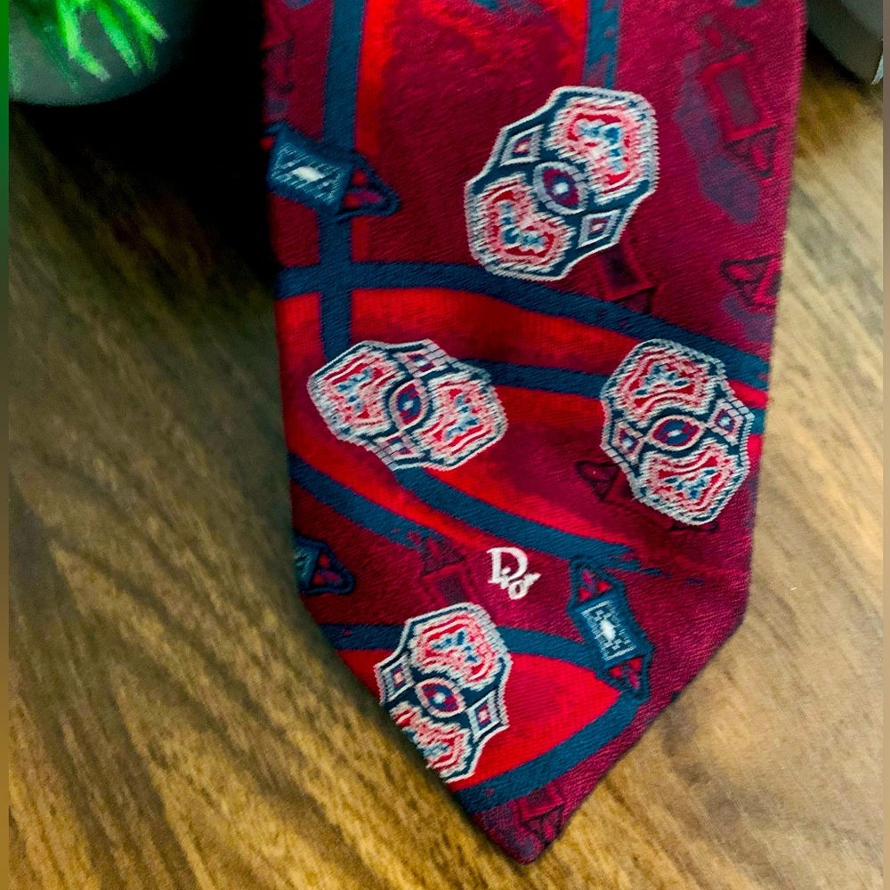 Christian Dior Heritage Print in Burgundy, Ecru & Navy Men’s Tie Made in USA